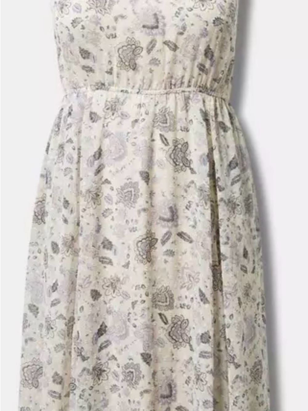 Women's Cream Floral Midi Dress with Elastic Waist